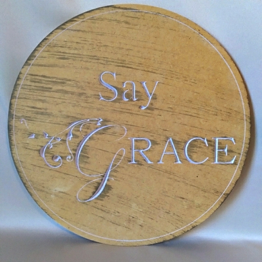 🎁"Say Grace" is Etched in a Beautiful Purple. Handmade, Wood Wall Plaque.